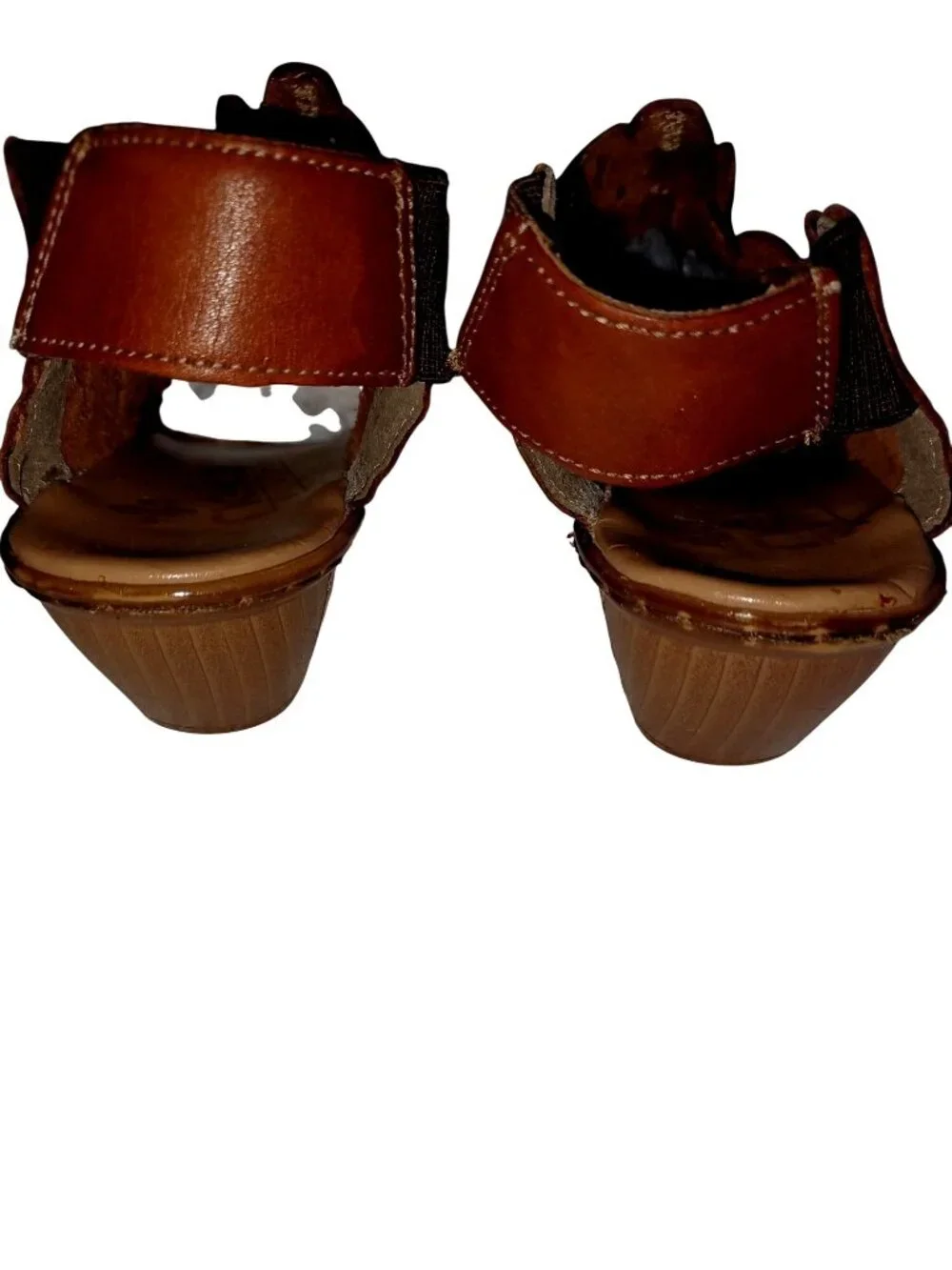 Rieker Mules Slingback Whiskey Brown Leather Woven Slip Low Heel Women Size 9